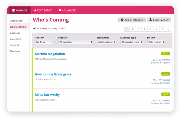 Attendees management overview