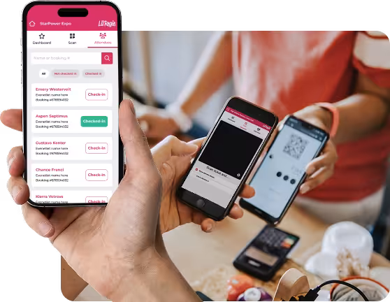 Scan tickets with a QR code for fast checkin and attendee details lookup